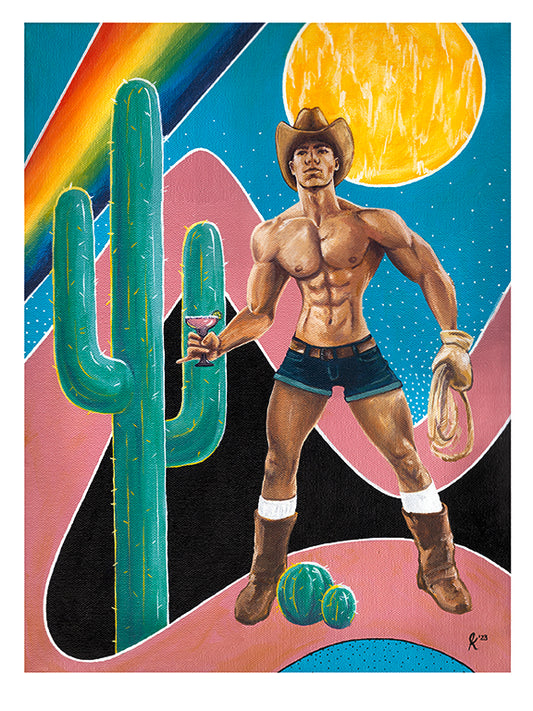 Strawberry Margarita - Gay Cowboy - 12 x 16 Print